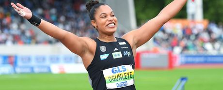 Yemisi Ogunleye (MTG Mannheim) bei den Deutschen Meisterschaften in Dresden.